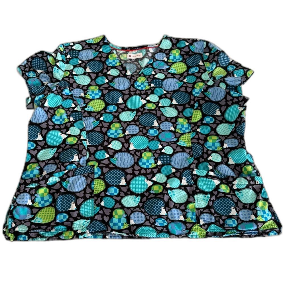 White Cross Women's PLUS SIZE 3XL Hedgehog Scrub Top Medical Uniform Black Blue